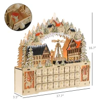 HOMCOM Wooden Christmas Advent Calendar with 24 Fillable Countdown Drawers and LED Lights, Battery Operated(m-3)