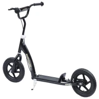 HOMCOM Kick Scooter for Kids 5-12 Years Old with Adjustable Height Handlebar, Non-slip Footplate, Big Wheels, Rear Brake, Black(m-12)