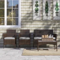 Outsunny 4 Pieces Wicker Outdoor Balcony Furniture Set Rattan Patio Furniture Set with Loveseat Chairs Glass Coffee Table Grey(m-9)