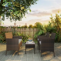 Outsunny 4 Pieces Wicker Outdoor Balcony Furniture Set Rattan Patio Furniture Set with Loveseat Chairs Glass Coffee Table Grey(m-10)