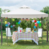 Outsunny 10' x 10' Outdoor Garden Metal Gazebo Patio Canopy Marquee Patio Party Tent Canopy Shelter Vented Roof Decorative Frame, Cream(m-8)