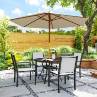 Outsunny 5 Piece Outdoor Dining Set with Round Table and 4 Stackable Chairs, for Backyard, Lawn, Deck, Balcony, Pool Side(m-9)