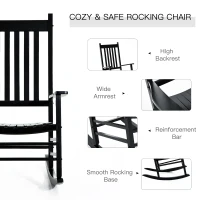 Outsunny Wooden Outdoor Rocking Chair with Armrests, High Back for Garden, Patio, Balcony, Porch, Black(m-4)
