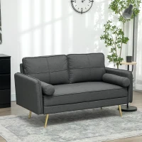 HOMCOM 56" Loveseat Sofa for Bedroom Upholstered 2 Seater Couch with Back Cushions and Pillows, Dark Grey(m-8)