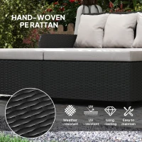 Outsunny Rattan Outdoor Daybed, Sunbed Loveseat with Soft Cushions, 4 Pillows, Curved Backrest & Armrest, Light Grey(m-5)
