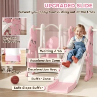 Qaba 4 in 1 Toddler Slide and Swing Set with Climber, Basketball Hoop, Rabbit Themed Kids Playset for Ages 1.5-4, Pink(m-5)