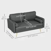 HOMCOM 56" Loveseat Sofa for Bedroom Upholstered 2 Seater Couch with Back Cushions and Pillows, Dark Grey(m-3)