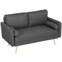 HOMCOM 56" Loveseat Sofa for Bedroom Upholstered 2 Seater Couch with Back Cushions and Pillows, Dark Grey(m-2)