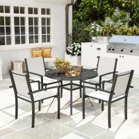 Outsunny 5 Piece Outdoor Dining Set with Round Table and 4 Stackable Chairs, for Backyard, Lawn, Deck, Balcony, Pool Side(m-1)