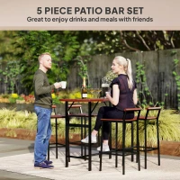 Outsunny 5 Piece Patio Bar Set with 47" Bar Height Table and 4 Bar Stools, for Backyard, Balcony, Porch, Pool, Lawn, Brown(m-4)