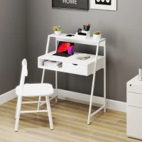 HOMCOM Home Office desk, Computer Desk for Small Spaces, Study Table with Drawer and Storage Shelves, White(m-6)