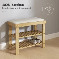 HOMCOM Bamboo Shoe Storage Bench, 3-Tier Entryway Bench with Cushion, Shoe Organizer for Entryway, Hallway, Cream White(m-6)