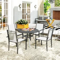 Outsunny 5 Piece Outdoor Dining Set with Round Table and 4 Stackable Chairs, for Backyard, Lawn, Deck, Balcony, Pool Side(m-10)
