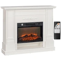 HOMCOM 46" Electric Fireplace with Mantel and Shelf, 1400W Fireplace Heater with Realistic Log and Flame Effect, White(m-11)