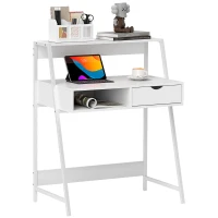 HOMCOM Home Office desk, Computer Desk for Small Spaces, Study Table with Drawer and Storage Shelves, White(m-1)