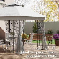 Outsunny 10'x10' Soft-top Steel Patio Gazebo Outdoor Sun Shelter with 2-Tier Polyester Roof, Curtain Sidewalls, Light Grey(m-7)