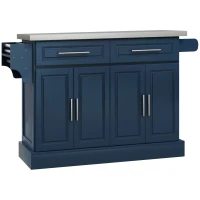 HOMCOM Rolling Kitchen Island with Stainless Steel Top, 2 Drawers, Spice, Knife and Towel Rack and Cabinets, Navy Blue(m-12)
