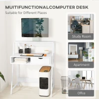 HOMCOM Home Office desk, Computer Desk for Small Spaces, Study Table with Drawer and Storage Shelves, White(m-9)