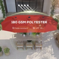 Outsunny 13ft Double-Sided Market Umbrella, Large Patio Umbrella with Solar Lights, Crank Handle for Garden, Pool, Yard, Wine Red(m-6)