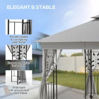 Outsunny 10'x10' Soft-top Steel Patio Gazebo Outdoor Sun Shelter with 2-Tier Polyester Roof, Curtain Sidewalls, Light Grey(m-5)