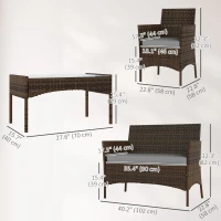 Outsunny 4 Pieces Wicker Outdoor Balcony Furniture Set Rattan Patio Furniture Set with Loveseat Chairs Glass Coffee Table Grey(m-3)