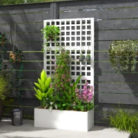 Outsunny Galvanized Raised Garden Bed Planter Box with Trellis for Climbing Plants, Vegetable, Vines, 35" x 16" x 70", White(m-8)
