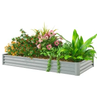 Outsunny 8 x 4 x 1ft Galvanized Raised Garden Bed, Reinforced Outdoor Planter Box with Open Bottom, Silver(m-2)