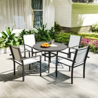 Outsunny 5 Piece Outdoor Dining Set with Round Table and 4 Stackable Chairs, for Backyard, Lawn, Deck, Balcony, Pool Side(m-8)