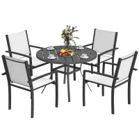 Outsunny 5 Piece Outdoor Dining Set with Round Table and 4 Stackable Chairs, for Backyard, Lawn, Deck, Balcony, Pool Side(m-2)