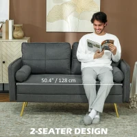 HOMCOM 56" Loveseat Sofa for Bedroom Upholstered 2 Seater Couch with Back Cushions and Pillows, Dark Grey(m-6)