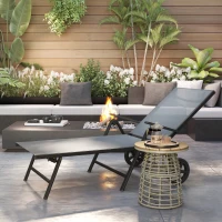 Outsunny Outdoor Lounge Chair, 5-Level Adjustable Folding Chaise Chair with 2 Wheels for Backyard, Beach, Poolside, Grey(m-10)
