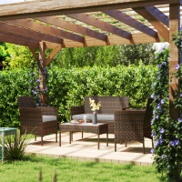 Outsunny 4 Pieces Wicker Outdoor Balcony Furniture Set Rattan Patio Furniture Set with Loveseat Chairs Glass Coffee Table Grey(m-1)