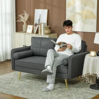 HOMCOM 56" Loveseat Sofa for Bedroom Upholstered 2 Seater Couch with Back Cushions and Pillows, Dark Grey(m-1)