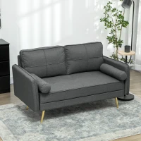 HOMCOM 56" Loveseat Sofa for Bedroom Upholstered 2 Seater Couch with Back Cushions and Pillows, Dark Grey(m-7)