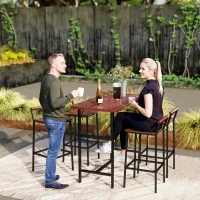 Outsunny 5 Piece Patio Bar Set with 47" Bar Height Table and 4 Bar Stools, for Backyard, Balcony, Porch, Pool, Lawn, Brown(m-10)