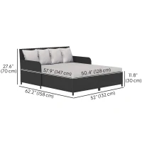 Outsunny Rattan Outdoor Daybed, Sunbed Loveseat with Soft Cushions, 4 Pillows, Curved Backrest & Armrest, Light Grey(m-3)