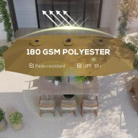 Outsunny 13ft Double-Sided Market Umbrella, Large Patio Umbrella with Solar Lights, Crank Handle for Garden, Pool, Yard, Khaki(m-6)