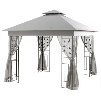 Outsunny 10'x10' Soft-top Steel Patio Gazebo Outdoor Sun Shelter with 2-Tier Polyester Roof, Curtain Sidewalls, Light Grey(m-2)
