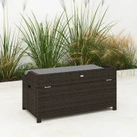 Outsunny Outdoor Wicker Storage Bench with Storage & Cushion, Gray(m-8)