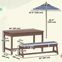 Qaba Wooden Kids Picnic Table & Bench Set with Removable Umbrella, Cushions, for Garden, Backyard, Patio, Navy Blue(m-3)