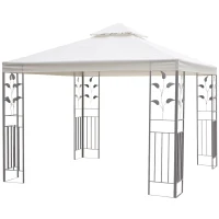 Outsunny 10' x 10' Outdoor Garden Metal Gazebo Patio Canopy Marquee Patio Party Tent Canopy Shelter Vented Roof Decorative Frame, Cream(m-2)
