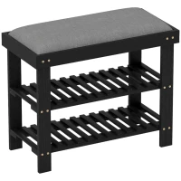 HOMCOM Bamboo Shoe Storage Bench, 3-Tier Entryway Bench with Cushion, Shoe Organizer for Entryway, Hallway, Black(m-12)