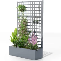Outsunny Galvanized Raised Garden Bed Planter Box with Trellis for Climbing Plants, Vegetable, Vines, 43" x 16" x 70", Gray(m-1)