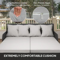 Outsunny Rattan Outdoor Daybed, Sunbed Loveseat with Soft Cushions, 4 Pillows, Curved Backrest & Armrest, Light Grey(m-6)
