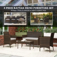 Outsunny 4 Pieces Wicker Outdoor Balcony Furniture Set Rattan Patio Furniture Set with Loveseat Chairs Glass Coffee Table Grey(m-4)