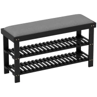 HOMCOM Bamboo Shoe Storage Bench, 3-Tier Entryway Bench with Cushion, Shoe Organizer for Entryway, Hallway, Black(m-12)
