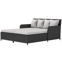 Outsunny Rattan Outdoor Daybed, Sunbed Loveseat with Soft Cushions, 4 Pillows, Curved Backrest & Armrest, Light Grey(m-2)