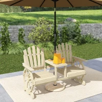 Outsunny 2-Seat Wooden Garden Bench with Table, Umbrella Hole, High Backrest, Armrests for Backyard, Patio, Garden, Natural Wood(m-10)