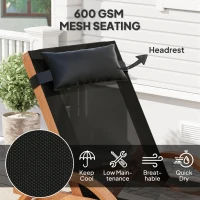Outsunny Larch Wood Lounge Chair, 4-Level Adjustable Tanning Chair, Full Flat Patio Lounger with Mesh Seat, Black(m-6)