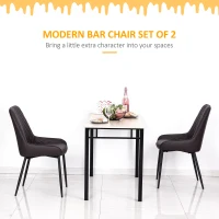 HOMCOM Upholstered Kitchen Chairs, Modern Dining Chairs Set of 2 with Diamond Tufting and Steel Legs for Dining Room, Dark Brown(m-5)